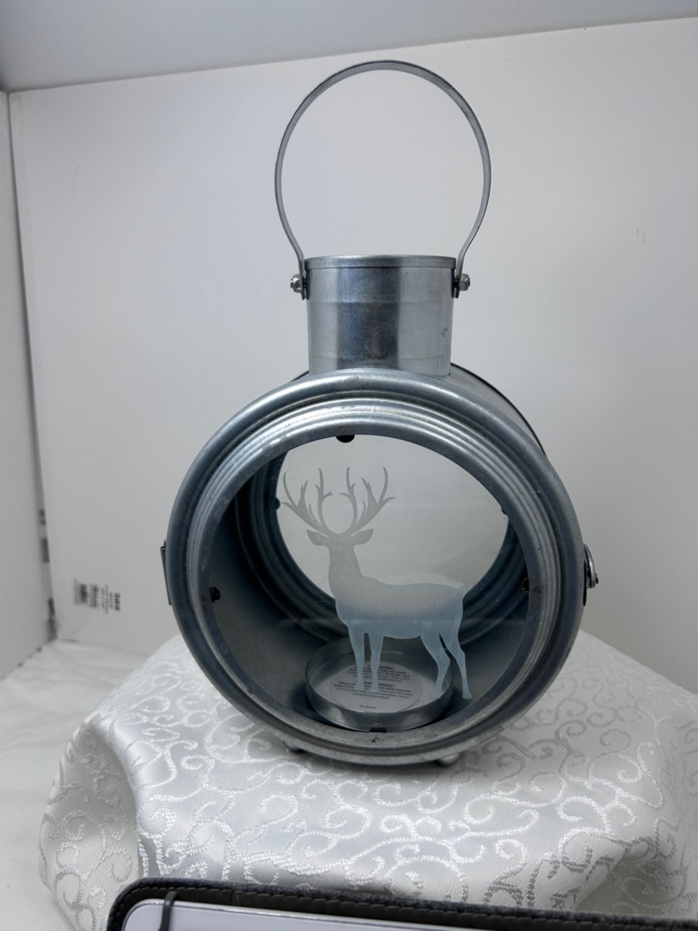 Rustic Silver Deer Lantern with Handle - Decorative Candle Holder